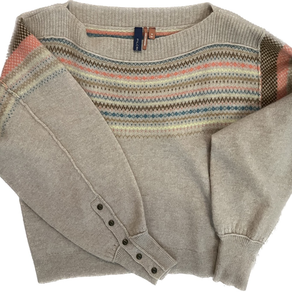Gorgeous Anthropologie Pilcro 100% Cashmere tan sweater. Worn once. Lovely!